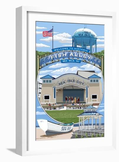 Sea Isle City, New Jersey - Montage-Lantern Press-Framed Art Print