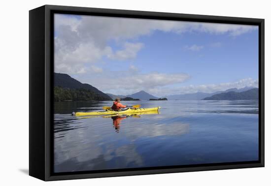 Sea Kayaker in Canal Jacaf, Chonos Archipelago, Aysen, Chile-Fredrik Norrsell-Framed Premier Image Canvas