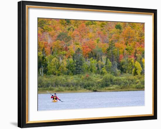 Sea kayaker on Lake Manganese, Copper Harbor, Michigan, USA-Chuck Haney-Framed Photographic Print