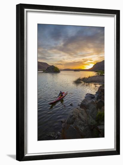 Sea Kayaker Paddling at Sunrise, Alkili Lake, Washington, USA-Gary Luhm-Framed Photographic Print