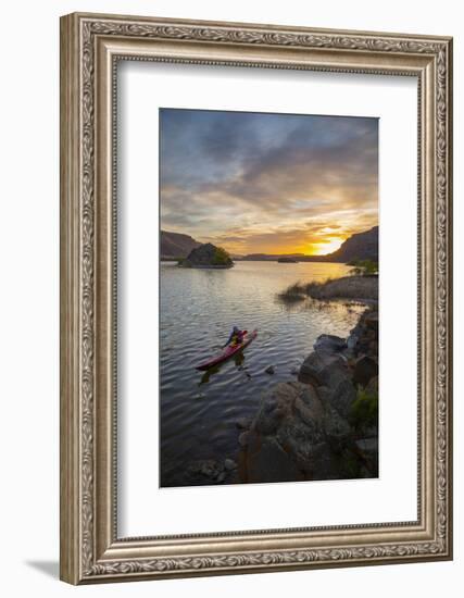 Sea Kayaker Paddling at Sunrise, Alkili Lake, Washington, USA-Gary Luhm-Framed Photographic Print