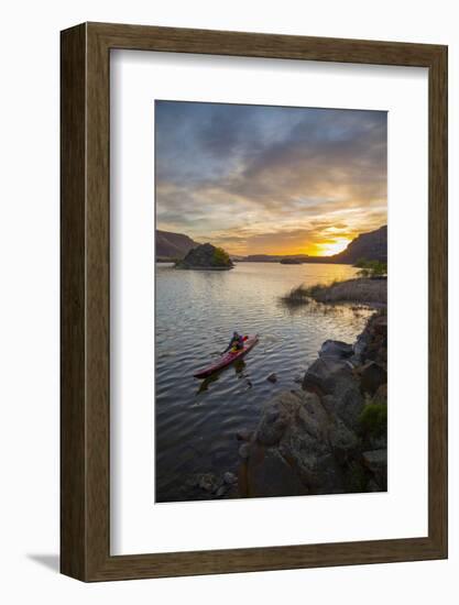 Sea Kayaker Paddling at Sunrise, Alkili Lake, Washington, USA-Gary Luhm-Framed Photographic Print