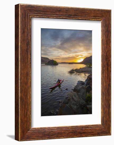 Sea Kayaker Paddling at Sunrise, Alkili Lake, Washington, USA-Gary Luhm-Framed Photographic Print