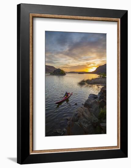 Sea Kayaker Paddling at Sunrise, Alkili Lake, Washington, USA-Gary Luhm-Framed Photographic Print