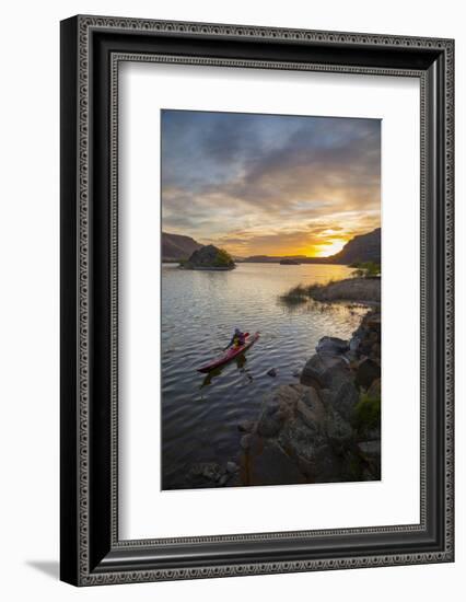 Sea Kayaker Paddling at Sunrise, Alkili Lake, Washington, USA-Gary Luhm-Framed Photographic Print