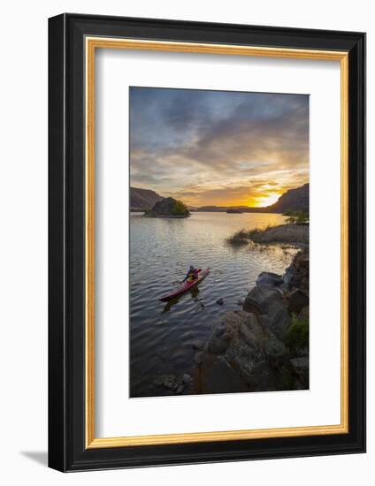 Sea Kayaker Paddling at Sunrise, Alkili Lake, Washington, USA-Gary Luhm-Framed Photographic Print