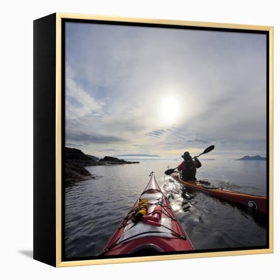Sea Kayakers Paddle Along the Shore of Rosario Strait, San Juan Islands, Washington, USA-Gary Luhm-Framed Premier Image Canvas