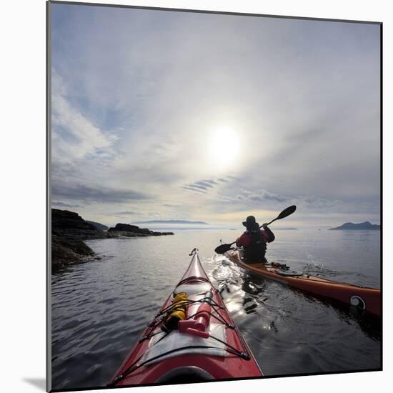 Sea Kayakers Paddle Along the Shore of Rosario Strait, San Juan Islands, Washington, USA-Gary Luhm-Mounted Photographic Print