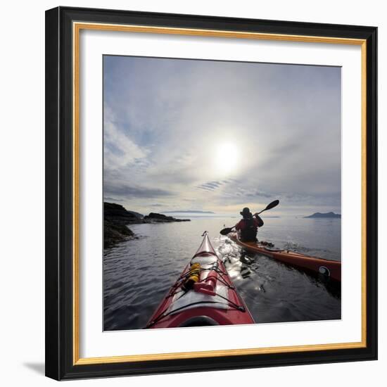 Sea Kayakers Paddle Along the Shore of Rosario Strait, San Juan Islands, Washington, USA-Gary Luhm-Framed Photographic Print