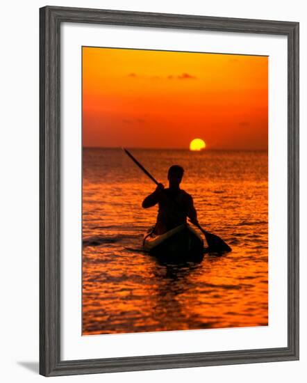 Sea Kayaking at Sunset, Bahama Out Islands, Bahamas-Greg Johnston-Framed Photographic Print