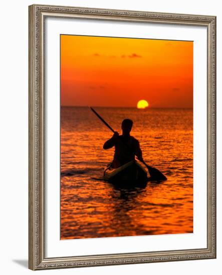 Sea Kayaking at Sunset, Bahama Out Islands, Bahamas-Greg Johnston-Framed Photographic Print