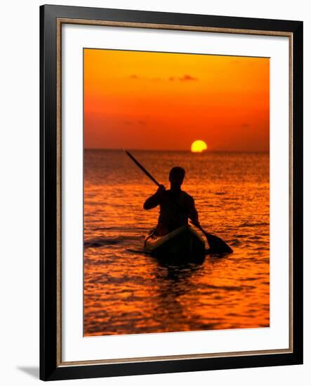 Sea Kayaking at Sunset, Bahama Out Islands, Bahamas-Greg Johnston-Framed Photographic Print