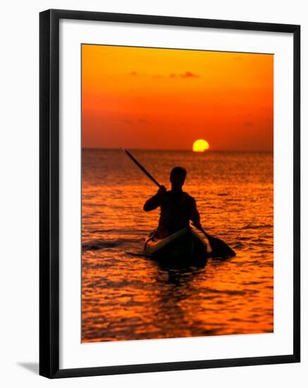 Sea Kayaking at Sunset, Bahama Out Islands, Bahamas-Greg Johnston-Framed Photographic Print