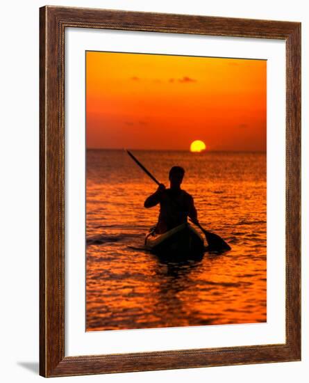 Sea Kayaking at Sunset, Bahama Out Islands, Bahamas-Greg Johnston-Framed Photographic Print