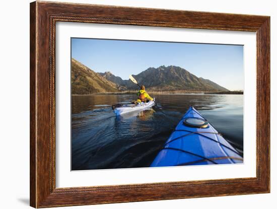 Sea Kayaking Jackson Lake In Grand Teton National Park, WY-Justin Bailie-Framed Photographic Print