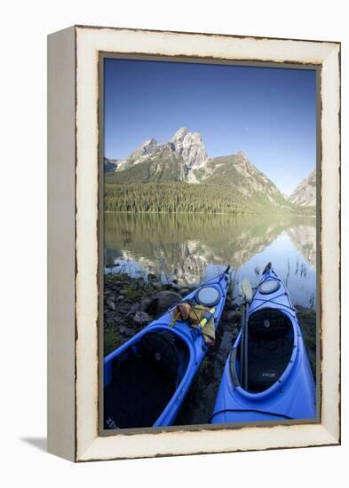 Sea Kayaking Jackson Lake In Grand Teton National Park, WY-Justin Bailie-Framed Premier Image Canvas