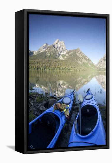 Sea Kayaking Jackson Lake In Grand Teton National Park, WY-Justin Bailie-Framed Premier Image Canvas