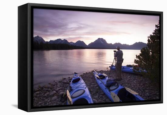 Sea Kayaking Jackson Lake In Grand Teton National Park, WY-Justin Bailie-Framed Premier Image Canvas