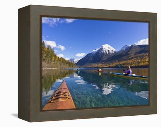 Sea Kayaking on Bowman Lake in Autumn in Glacier National Park, Montana, Usa-Chuck Haney-Framed Premier Image Canvas