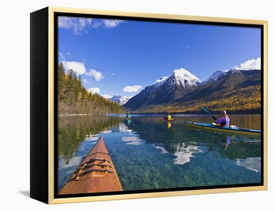 Sea Kayaking on Bowman Lake in Autumn in Glacier National Park, Montana, Usa-Chuck Haney-Framed Premier Image Canvas