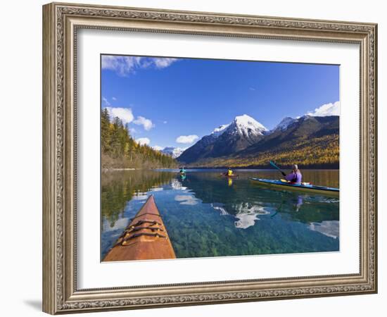 Sea Kayaking on Bowman Lake in Autumn in Glacier National Park, Montana, Usa-Chuck Haney-Framed Photographic Print