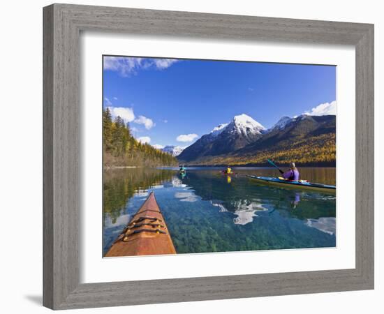 Sea Kayaking on Bowman Lake in Autumn in Glacier National Park, Montana, Usa-Chuck Haney-Framed Photographic Print