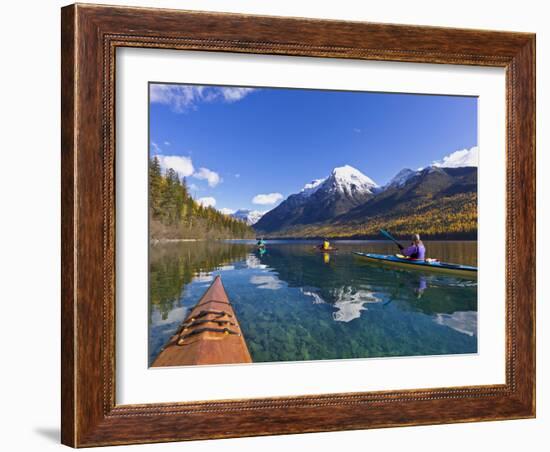 Sea Kayaking on Bowman Lake in Autumn in Glacier National Park, Montana, Usa-Chuck Haney-Framed Photographic Print