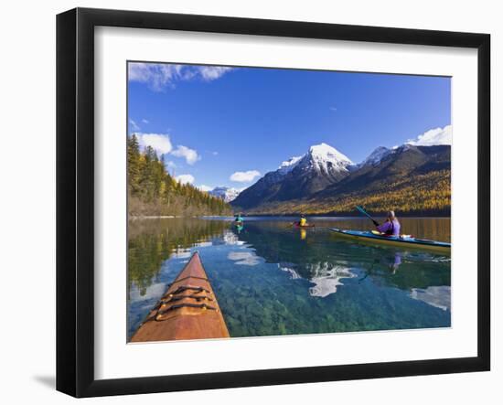 Sea Kayaking on Bowman Lake in Autumn in Glacier National Park, Montana, Usa-Chuck Haney-Framed Photographic Print