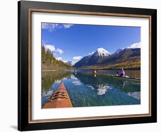 Sea Kayaking on Bowman Lake in Autumn in Glacier National Park, Montana, Usa-Chuck Haney-Framed Photographic Print