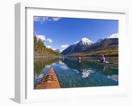 Sea Kayaking on Bowman Lake in Autumn in Glacier National Park, Montana, Usa-Chuck Haney-Framed Photographic Print