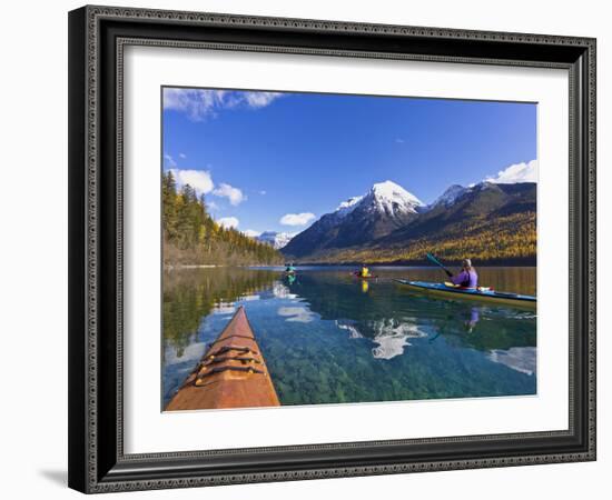 Sea Kayaking on Bowman Lake in Autumn in Glacier National Park, Montana, Usa-Chuck Haney-Framed Photographic Print