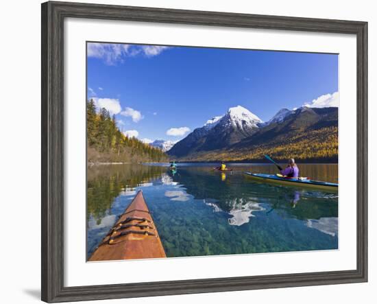 Sea Kayaking on Bowman Lake in Autumn in Glacier National Park, Montana, Usa-Chuck Haney-Framed Photographic Print