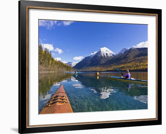 Sea Kayaking on Bowman Lake in Autumn in Glacier National Park, Montana, Usa-Chuck Haney-Framed Photographic Print