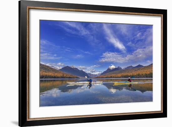 Sea Kayaking on Bowman Lake in Autumn in Glacier National Park, Montana, USA-Chuck Haney-Framed Photographic Print