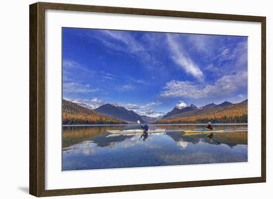 Sea Kayaking on Bowman Lake in Autumn in Glacier National Park, Montana, USA-Chuck Haney-Framed Photographic Print