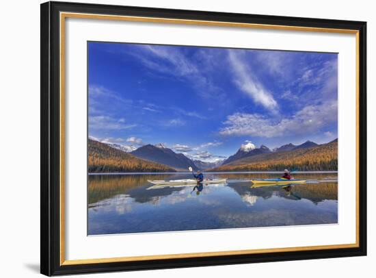 Sea Kayaking on Bowman Lake in Autumn in Glacier National Park, Montana, USA-Chuck Haney-Framed Photographic Print