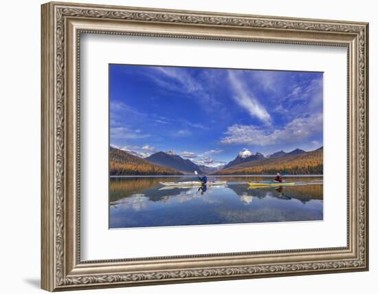 Sea Kayaking on Bowman Lake in Autumn in Glacier National Park, Montana, USA-Chuck Haney-Framed Photographic Print