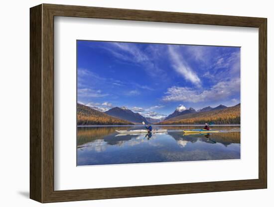 Sea Kayaking on Bowman Lake in Autumn in Glacier National Park, Montana, USA-Chuck Haney-Framed Photographic Print