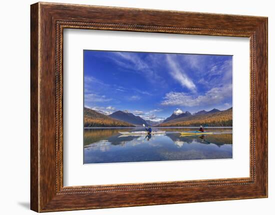 Sea Kayaking on Bowman Lake in Autumn in Glacier National Park, Montana, USA-Chuck Haney-Framed Photographic Print