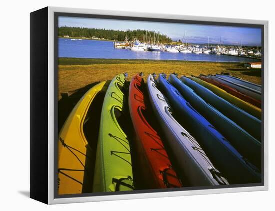 Sea Kayaks, Fisherman Bay, Lopez Island, Washington, USA-Charles Gurche-Framed Premier Image Canvas