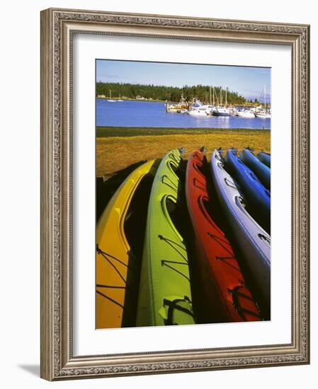 Sea Kayaks, Fisherman Bay, Lopez Island, Washington, USA-Charles Gurche-Framed Photographic Print