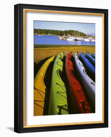 Sea Kayaks, Fisherman Bay, Lopez Island, Washington, USA-Charles Gurche-Framed Photographic Print