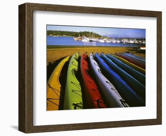 Sea Kayaks, Fisherman Bay, Lopez Island, Washington, USA-Charles Gurche-Framed Photographic Print