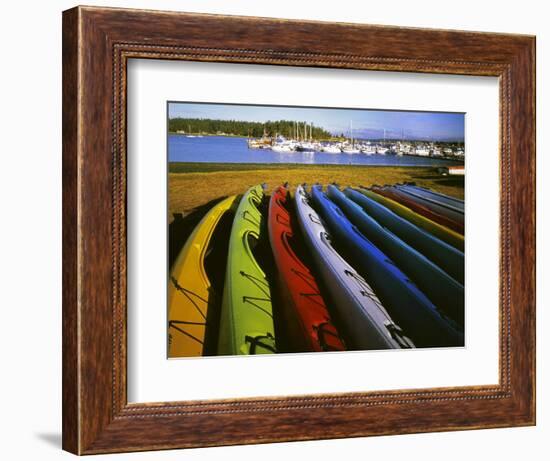 Sea Kayaks, Fisherman Bay, Lopez Island, Washington, USA-Charles Gurche-Framed Photographic Print