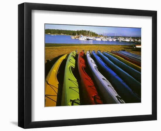 Sea Kayaks, Fisherman Bay, Lopez Island, Washington, USA-Charles Gurche-Framed Photographic Print