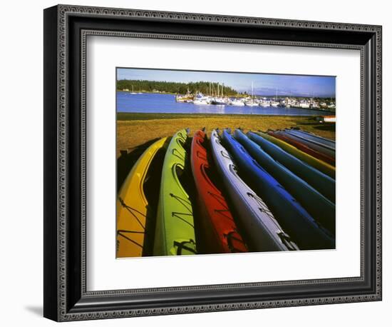 Sea Kayaks, Fisherman Bay, Lopez Island, Washington, USA-Charles Gurche-Framed Photographic Print