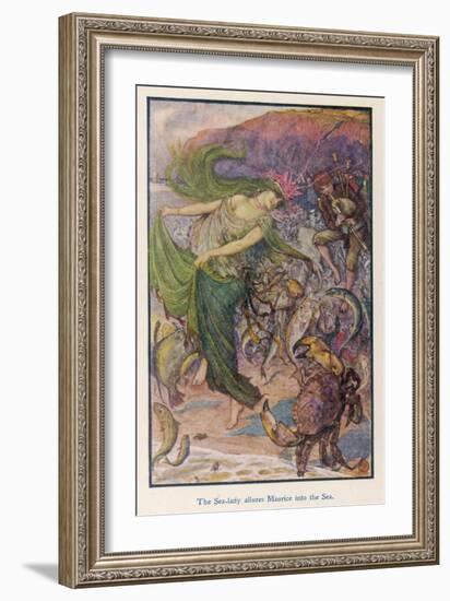 Sea-Lady Surrounded by Sea Creatures and a Young Man Playing Bagpipes-Henry Justice Ford-Framed Art Print