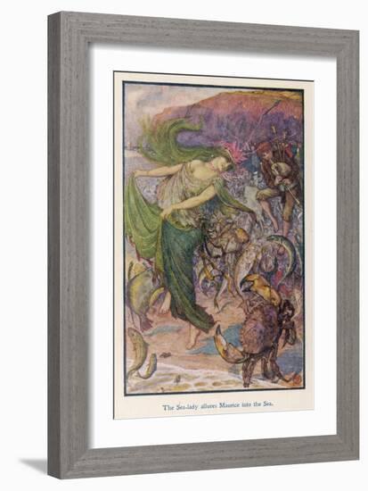 Sea-Lady Surrounded by Sea Creatures and a Young Man Playing Bagpipes-Henry Justice Ford-Framed Art Print