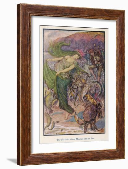 Sea-Lady Surrounded by Sea Creatures and a Young Man Playing Bagpipes-Henry Justice Ford-Framed Art Print