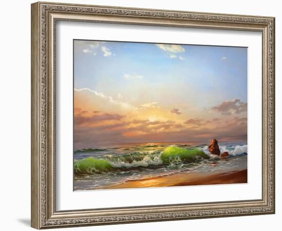 Sea Landscape On A Sunset-balaikin2009-Framed Art Print